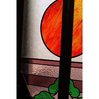 夕日に松　ステンドガラス窓１対　GD515 