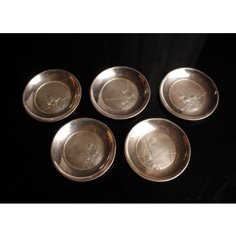 片切彫純銀茶托/コースター　5枚1組　K100 