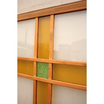 黄色と緑の色ガラス戸　2枚1組　GD812 