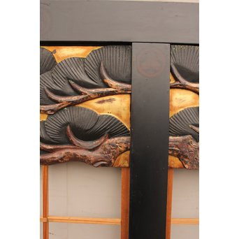 黒枠松の彫刻大型障子戸　2枚1組　F164 