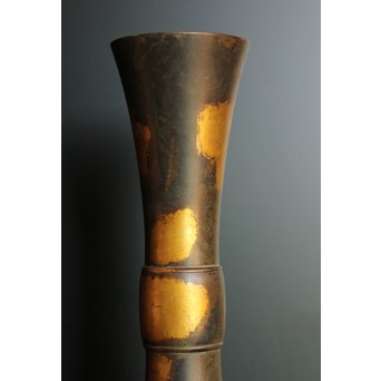 秦蔵六銘  塗金青銅立鼓式花瓶　S2880 