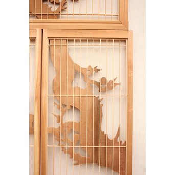 梅に鶯 デッドストック木彫欄間書院 5枚1組　R2083 