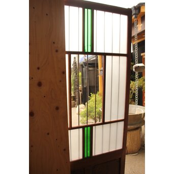 ハイサイズ緑色ガラスの堅木建具 2枚1組　GD1079Y 