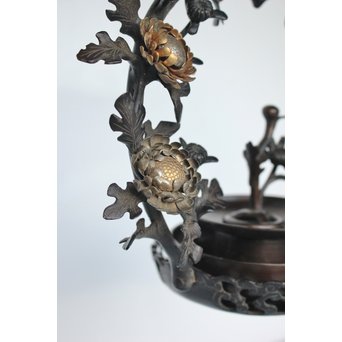 仏教美術 仏具 竹長作 菊装飾銅細工 輪灯 一雙/対　M054 