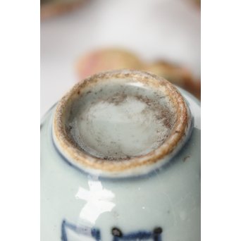 清朝期 染付煎茶碗5客 貝菊型茶托セット　P086 