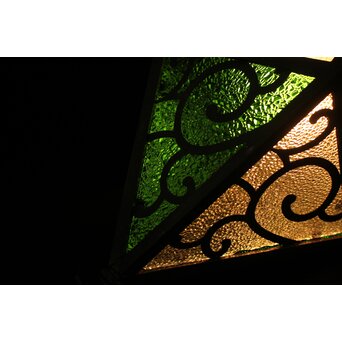 緑色ガラスの唐草文多角照明　A1929Y 