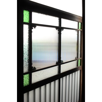 緑色ガラス玄関ガラス戸 2枚1組　GD1277Y 