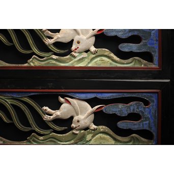 寺院彩色木彫欄間 兎 3枚1組　R0086 