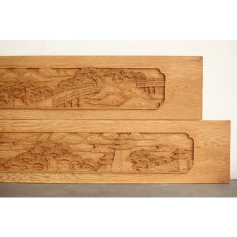 枠無浮彫 両面木彫欄間 2枚1組　R0174 