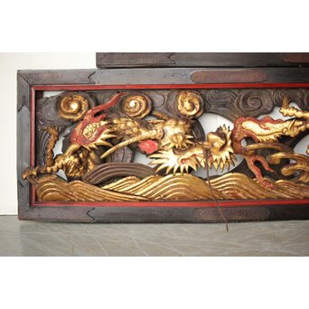 寺院彫刻金彩木彫欄間 龍 2枚1組　R0373 
