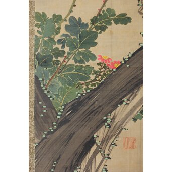 女流画家 桜井雪保 三幅対 絹本掛軸　Z483 