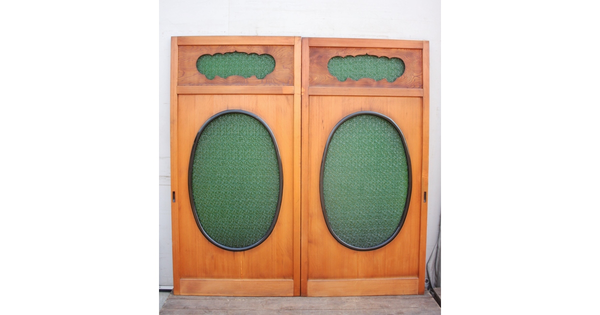 大判緑グリーンダイアガラス遊郭建具 GD321｜骨董店 のびる 古美術