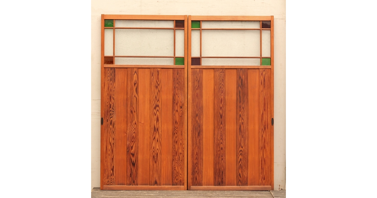 4隅色ガラス縞々建具 GD648｜骨董店 のびる 古美術 骨董 和風建具 蔵戸