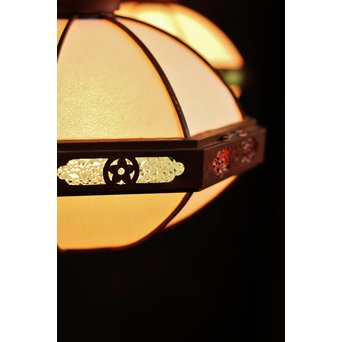 宣徳色と多彩色ガラスの3灯シャンデリア照明　A1268 