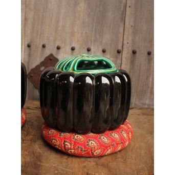 楽焼黒漆菊型手炉/手焙　2個1組　S1898 