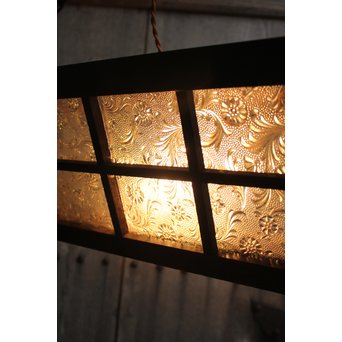 色ガラスの欅木製照明　A1428 