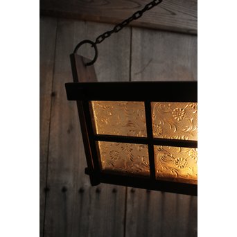 色ガラスの欅木製照明　A1428 