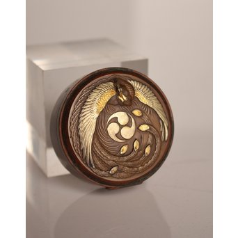 鳳凰彫金象嵌銅ボンボニエール/香合　K267 