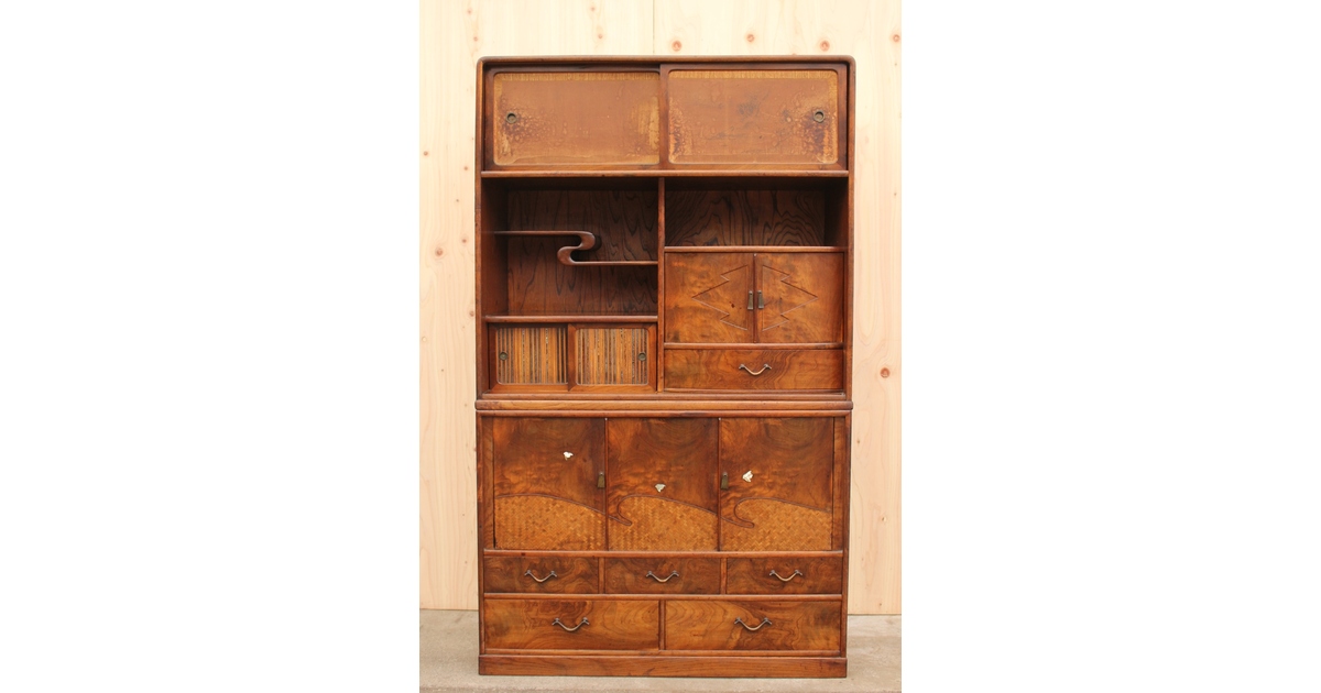 意匠桑の細工茶箪笥 I378｜骨董店 のびる 古美術 骨董 和風建具 蔵戸