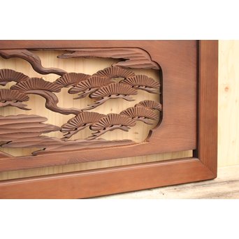 松と鳳凰太框木彫欄間　2枚1組　R1900 