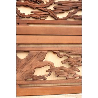 松と鳳凰太框木彫欄間　2枚1組　R1900 