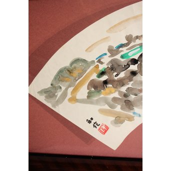 小林和作　「九州阿久根の海」扇面水彩画　S2794 