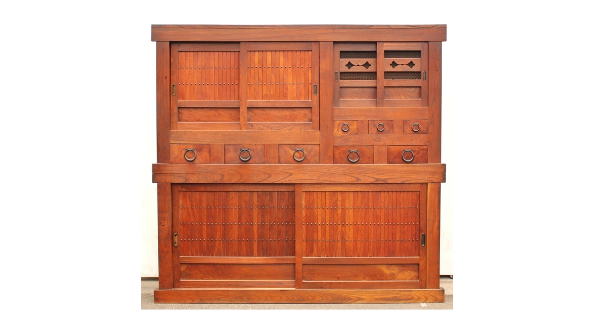 稀少 前面総欅一間水屋箪笥 I386｜骨董店 のびる 古美術 骨董 和風建具
