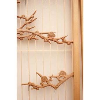 梅に鶯 デッドストック木彫欄間書院 5枚1組　R2083 
