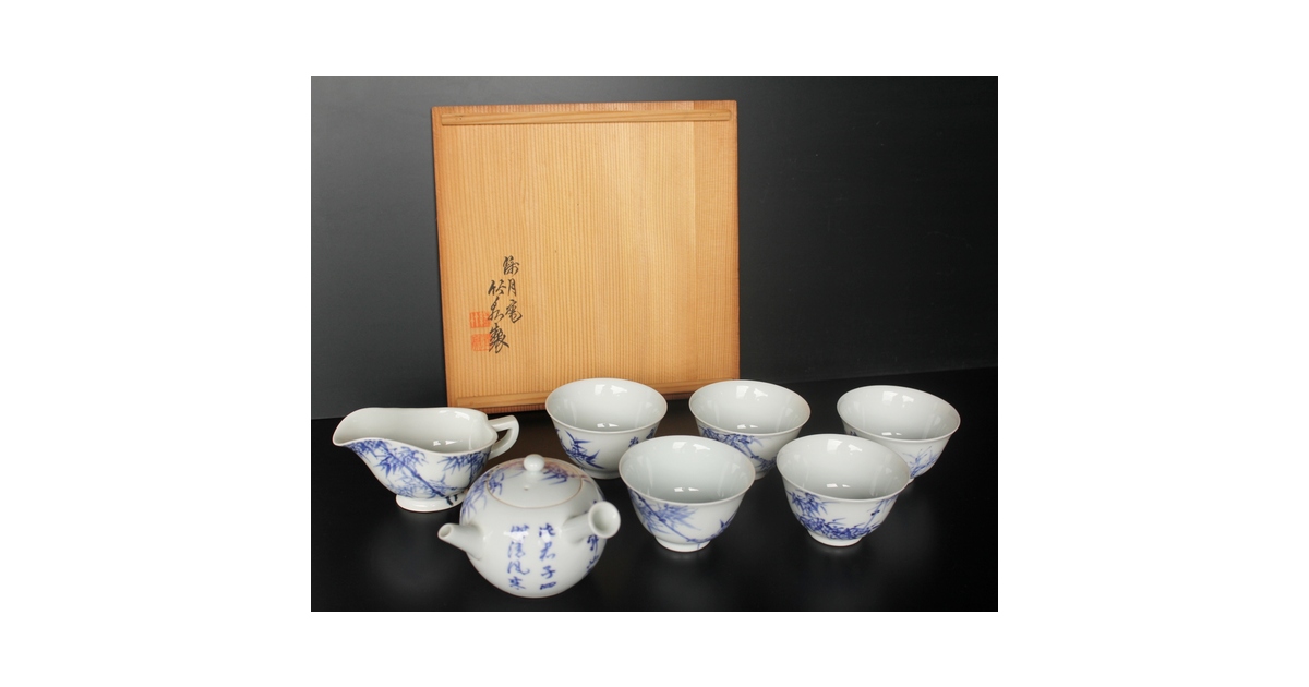 初代 三浦竹泉 青華漢詩竹図 茶器 茶瓶 急須 P033｜骨董店 のびる 古