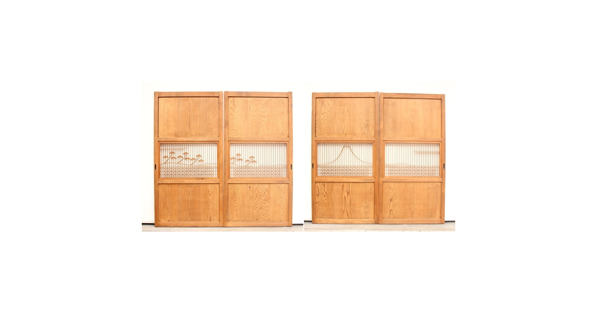 組子帯戸 4枚1組 B908｜骨董店 のびる 古美術 骨董 和風建具 蔵戸 買取 