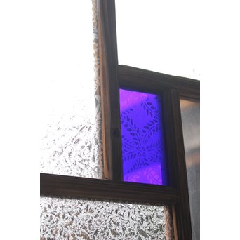 ブラスト細工模様青色ガラス窓　D173 