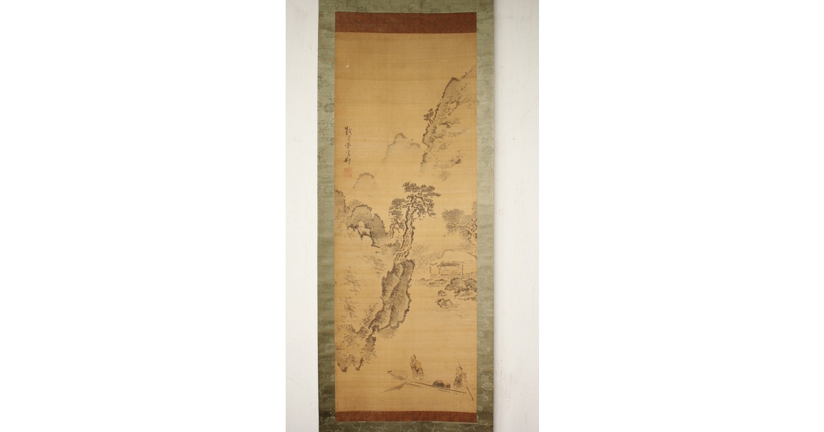 倣 岸駒 絹本 山水掛軸 Z062｜骨董店 のびる 古美術 骨董 和風