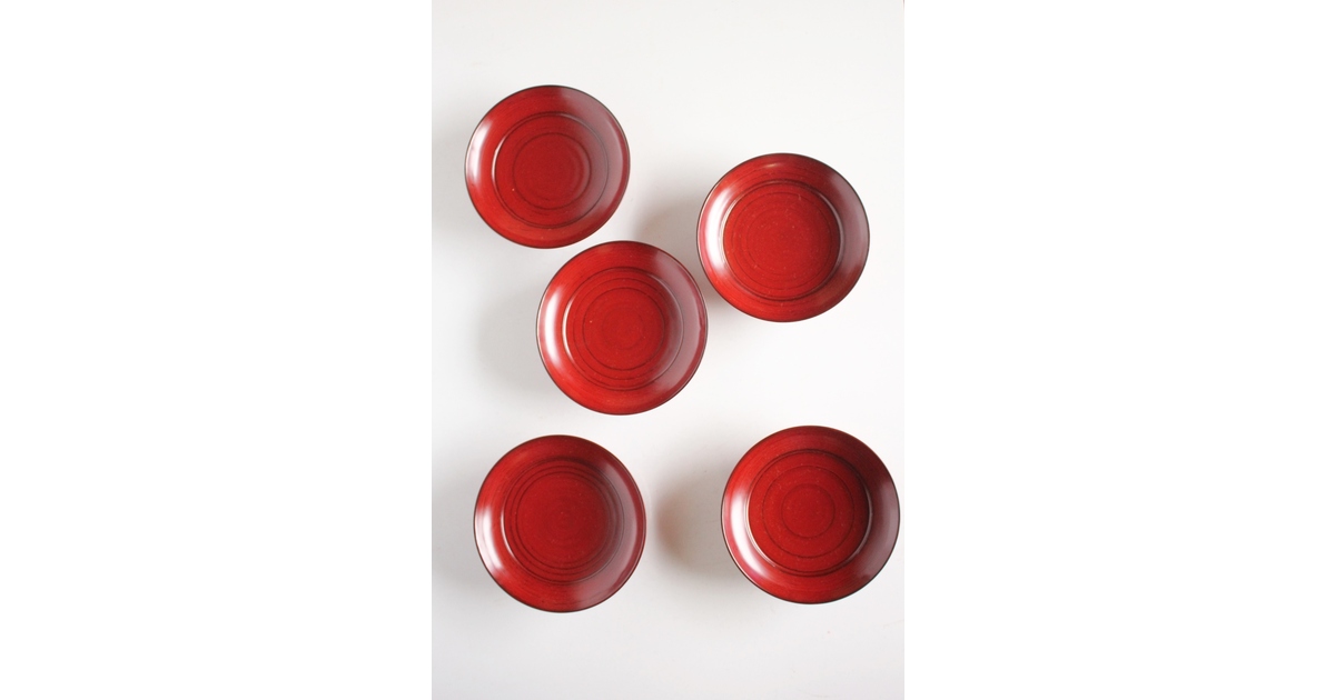 角有伊 輪島塗椿皿 朱塗 五客 Q037｜骨董店 のびる 古美術 骨董