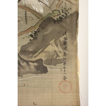 鶴澤探鯨 狩野派 まくり 彩色 絹本『白鷲』　Z079 