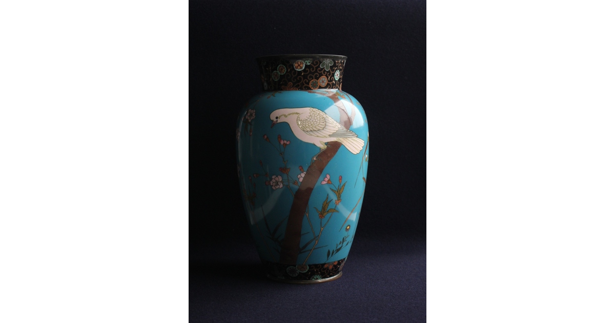 明治七宝 花鳥 花瓶 Y017 ｜骨董店 のびる 古美術 骨董 和風建具 蔵戸