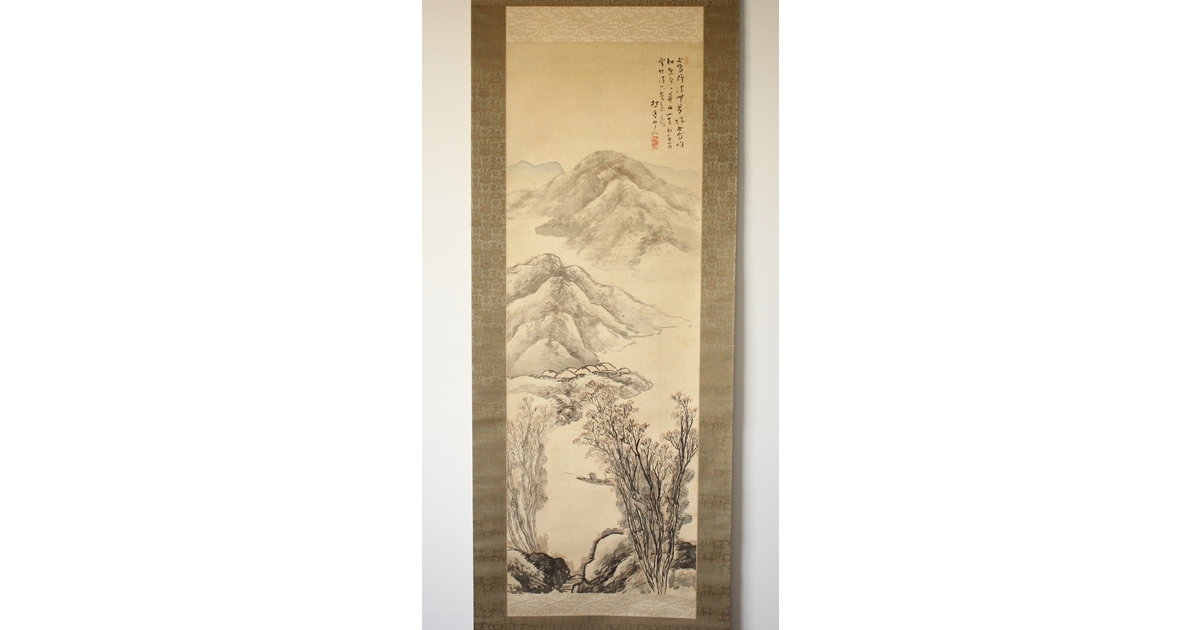 倣 松林桂月 山水図 掛軸 Z192｜骨董店 のびる 古美術 骨董 和風建具