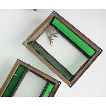 緑色ガラス 竹細工銅門灯カバー 4個1組　A1977Y 
