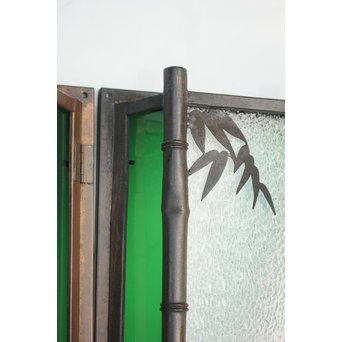 緑色ガラス 竹細工銅門灯カバー 4個1組　A1977Y 