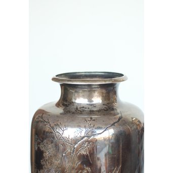 香川勝廣 片切彫純銀花瓶　M178 