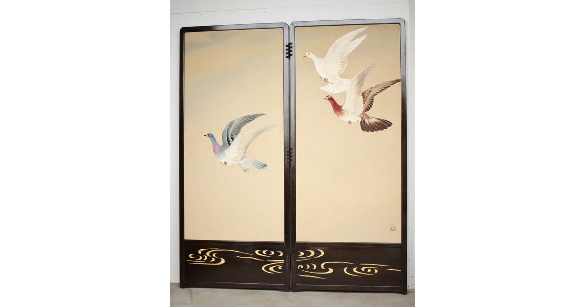 刺繍画 屏風 Z203｜骨董店 のびる 古美術 骨董 和風建具 蔵戸 買取のご相談