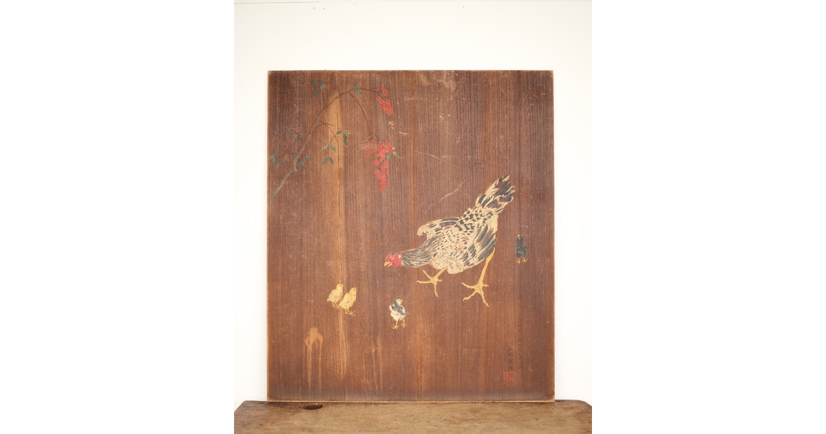 鳥の板絵 X208｜骨董店 のびる 古美術 骨董 和風建具 蔵戸 買取のご相談