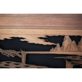 楼閣山水 人物 木彫欄間 2枚1組　R0006 