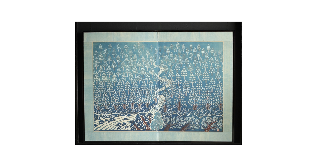 民藝運動 日下田博 藍染屏風 U234｜骨董店 のびる 古美術 骨董 和風