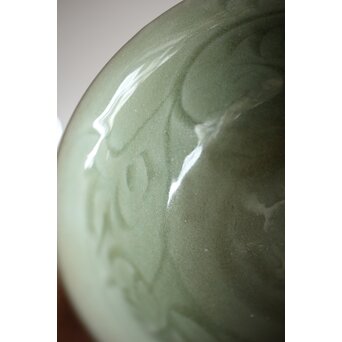 中国古玩 龍泉窯 青磁 鎬蓮弁 花瓶 壺 唐物 時代物 幅約22cm 高約20cm 
