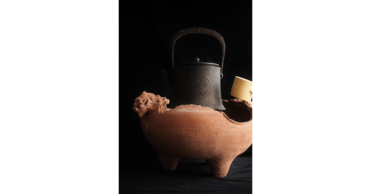放下庵特山製 獅子耳土器破/やつれ風炉 涼炉 瓶掛 P231｜骨董店 のびる