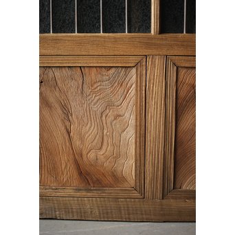 虎斑杢 堅木と銅桟のガラス戸 2枚1組　GD0059Y 