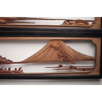 富士に龍 木彫欄間 2枚1組　R0104Y 