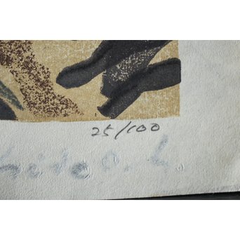 萩原英雄 三十六富士 石和早春 木版画 額装　Z255 