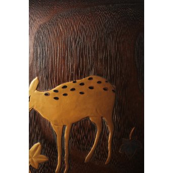 鹿と灯籠の蒔絵桐火鉢　Q292 
