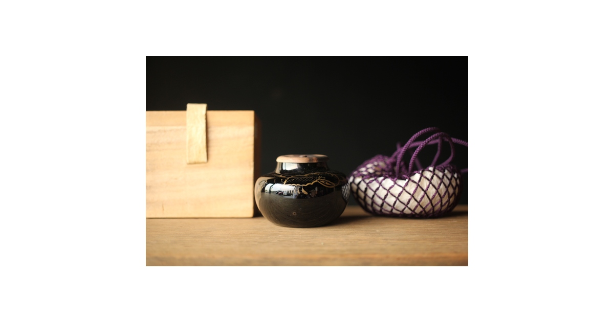 紫江戸ガラス 金泥絵茶入/盃台 Y033｜骨董店 のびる 古美術 骨董